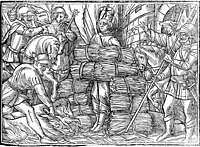 Preparing to burn Jan Hus at the stake