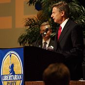 Gary Johnson during the presidential nomination debate at Libertarian Party convention GaryJohnsonLPConvention2012.jpg