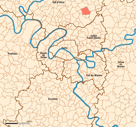 Location (in red) within Paris inner and outer suburbs