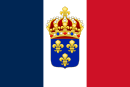 The French tricolore with the royal crown and fleur-de-lys was possibly designed by the Henri, Count of Chambord, in his younger years as a compromise, but which was never made official, and which he himself rejected when offered the throne in 1870.[31]