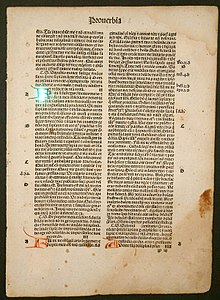 Μια σελίδα του Βιβλίου των Παροιμιών από μια Βίβλο του 1497.