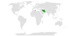 Map indicating locations of Iran and Tunisia