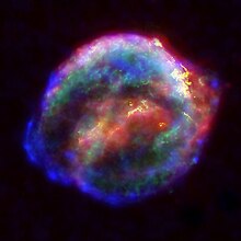 Multi-wavelength X-ray, infrared, and optical compilation image of Kepler's supernova remnant, SN 1604 Keplers supernova.jpg