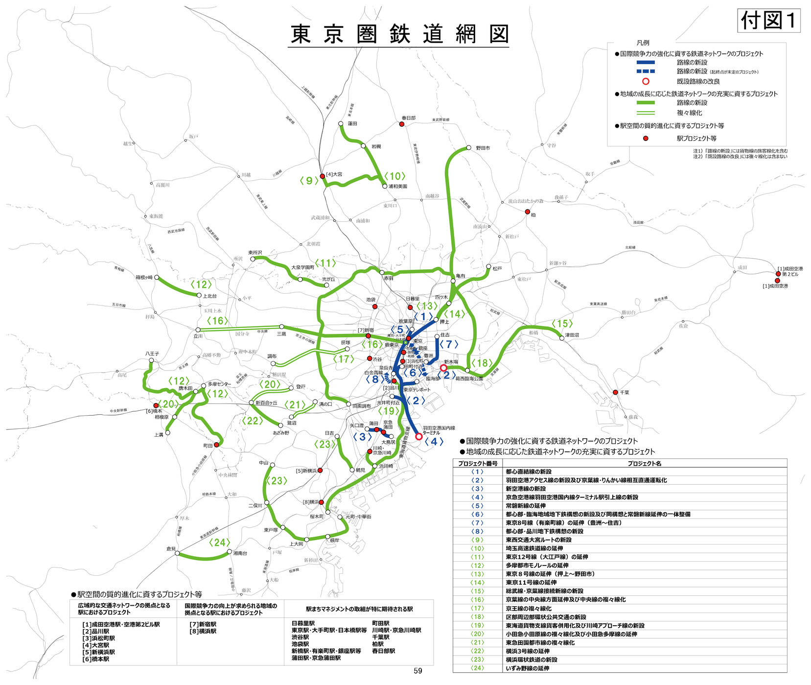 交通政策審議会答申第198号で示された路線図 〈22〉がブルーラインの延伸計画の路線