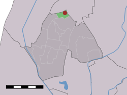 The village (dark red) and the statistical district (light green) of Valkkoog in the former municipality of Harenkarspel.