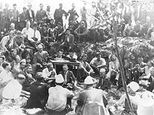Communists and ballists converse during the Mukje agreement, August 2, 1943 Mukje agreement.jpg