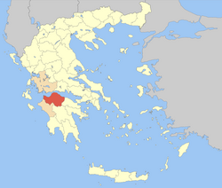 西ギリシャ地方におけるアハイア県の位置