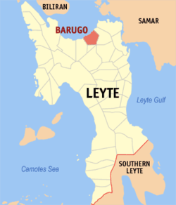 Mapa ng Leyte na nagpapakita sa lokasyon ng Barugo.