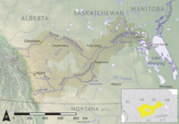 mapa povodí Severního a Jižního Saskatchewanu