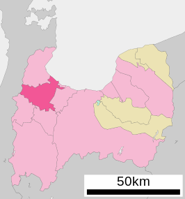 Situering van Takaoka in de prefectuur Toyama