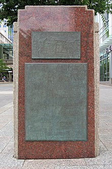 Monument in downtown Salt Lake City, Utah, marking the approximate location where the first transcontinental telegraph line was completed. Telegraph Office Monument - Salt Lake City, Utah - 8 July 2018.jpg