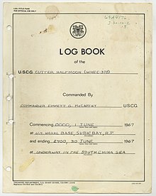 Imagd of the cover of the USCGC Half Moon logbook for June 1967
