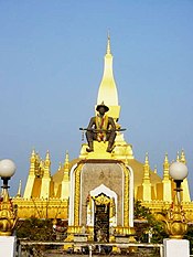 Monument to King Setthathirath in front of the Pha That Luang temple in Vientiane