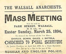 Poster advertising a meeting in support of the Walsall Anarchists Walsall anarchists poster.jpg