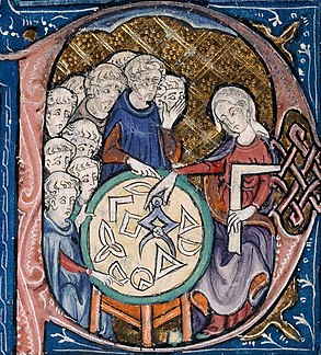 Imagen de un libro del siglo XIV -una traducción de los Elementos de Euclides, atribuida a Adélar de Bath- proporcionada por la Biblioteca Británica.