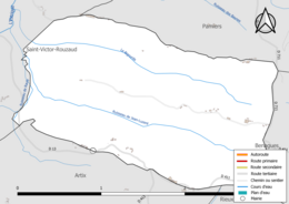 Carte en couleur présentant le réseau hydrographique de la commune