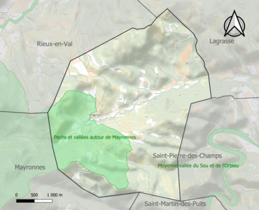 Carte de la ZNIEFF de type 1 sur la commune.