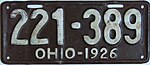 1926 г., штат Огайо, пассажирский номерной знак.jpg