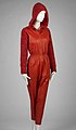 1963 red leather and mohair knit hooded jumpsuit