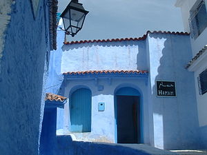 A typically blue-rinsed hammam in Chefchaouen