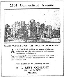 1928 newspaper ad for 2101 Connecticut Avenue