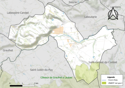 Carte de la ZNIEFF de type 2 sur la commune.