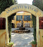 Andretti Winery, founded by Mario Andretti in 1996 Andretti Winery, Napa Valley, California, USA (8400631750) (cropped).jpg