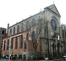 St. Anthony of Padua Church in New York was established in 1859 as the first parish in the United States formed specifically to serve the Italian immigrant community. Anthony of Padua RCC cloudy jeh.jpg