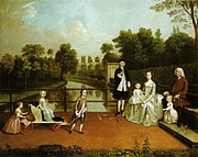 Arthur Devis, Portrait of Sir Thomas Cave, Bt. and his family in the grounds of Stanford Hall, Leicestershire