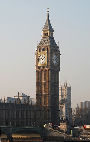 The Big Ben, London, view from across the Tham...