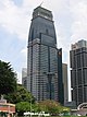 Ground-level view of a 50-storey building with a rectangular cross section; near the 40th floor the building tapers inward