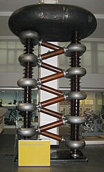 A Cockcroft-Walton generator (Philips, 1937), residing in Science Museum (London). Cockcroft-Walton generator.jpg