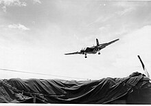 A Royal Australian Air Force Caribou transport aircraft on landing approach, Vietnam War DHC-4 Caribou Vietnam.jpg