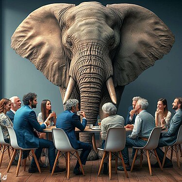 Pour illustrer Elephant in the room (Illustration générée par ChatGPT 4.0 et DALL-E 3.0.)