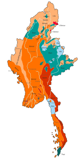 Language families of Myanmar Ethnolinguistic map of Burma 1972 en.svg