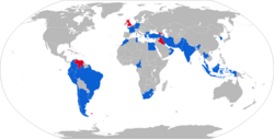 En azul los países que utilizan el Exocet En rojo los antiguosusuarios