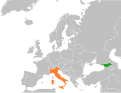 Map indicating locations of Georgia and Italy