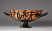 Greek kylix; 575-550մ․թ․ա․; սև գործիչ տեռակոտա; տրամագիծը՝ 26.8 սմ, ընդհանուր՝ 14.1 սմ; Քլիվլենդի գեղարվեստի թանգարան (Քլիվլենդ (Օհայո), ԱՄՆ)