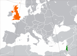 Map indicating locations of Israel and United Kingdom