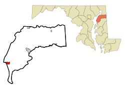 罗克霍尔在肯特县及马里兰州的位置（以红色标示）