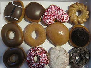 An assortment of Krispy Kreme donuts.