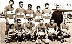 Eleven Lebanese football players posing for a photo prior to a football match