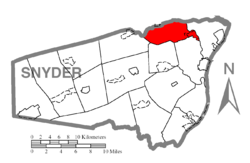 Map of Snyder County, Pennsylvania highlighting Jackson Township