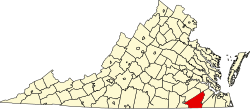 map of Virginia highlighting Southampton County