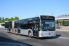 Mercedes-Benz Citaro G C2 Transdev AMV no 73765 sur la ligne 2234 arrivant en Gare de Marne-la-Vallée Chessy.