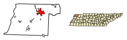 Location of Union City in Obion County, Tennessee.