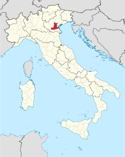 Map heichlichtin the location o the province o Padua in Italy