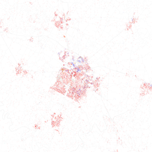 Map of racial distribution in Lexington, 2010 U.S. Census. Each dot is 25 people:
.mw-parser-output .legend{page-break-inside:avoid;break-inside:avoid-column}.mw-parser-output .legend-color{display:inline-block;min-width:1.25em;height:1.25em;line-height:1.25;margin:1px 0;text-align:center;border:1px solid black;background-color:transparent;color:black}.mw-parser-output .legend-text{}
 White
 Black
 Asian
 Hispanic
 Other Race and ethnicity 2010- Lexington (5559865913).png