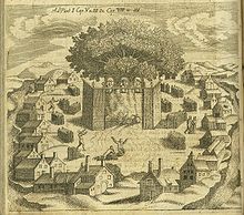 Romuva sanctuary in Prussia: a depiction based on the 16th-century account of Simon Grunau Romuva sanctuary.jpg