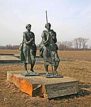 St. Adalbert (Vojtech) und sein Bruder Gaudentius (Radim); Denkmal in Libice, Böhmen